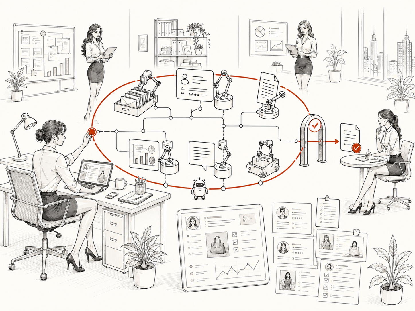One person runs a function through agents, checks, and working memory